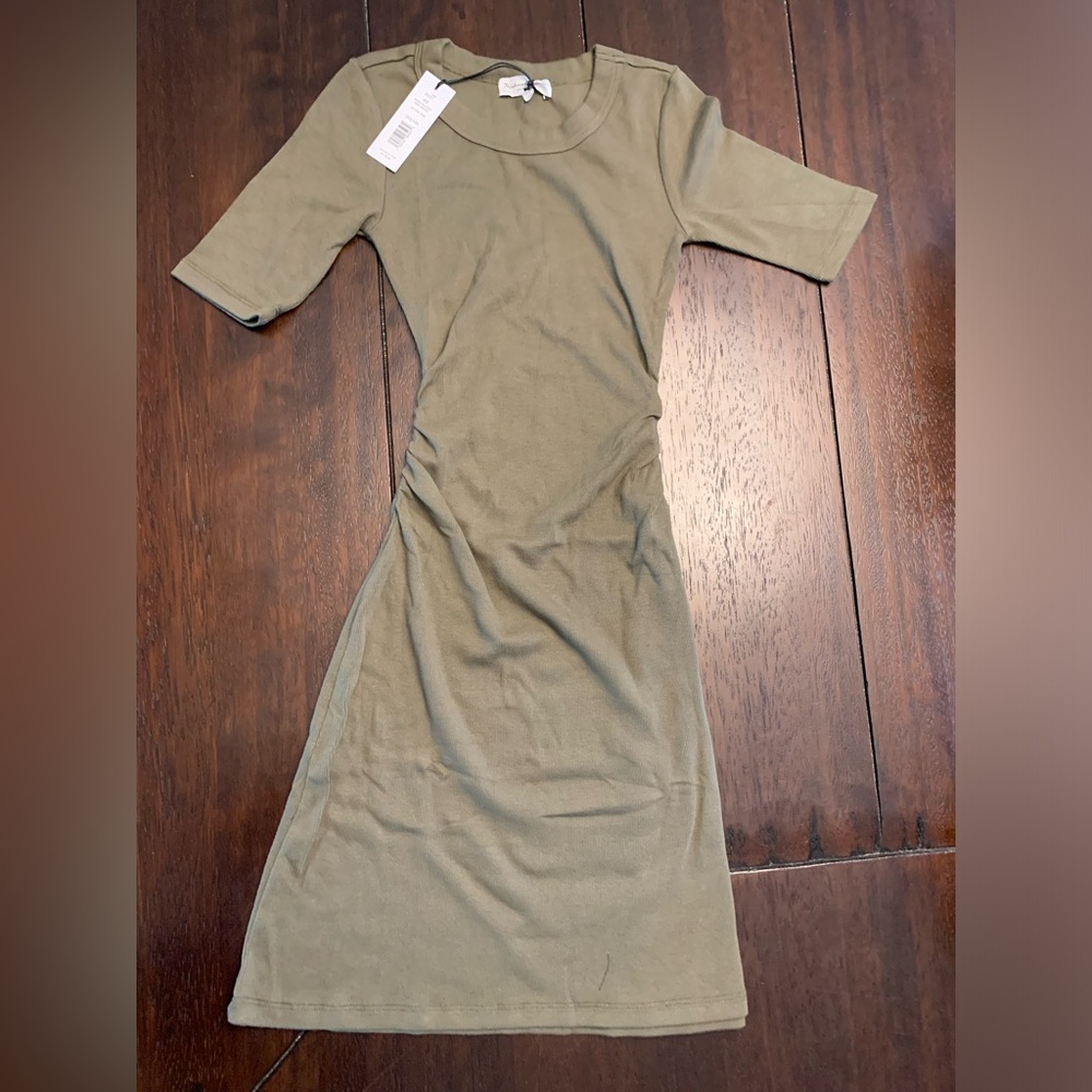 MICHAEL STARS Los Angeles Mona ruched side dress ultra rib khaki green